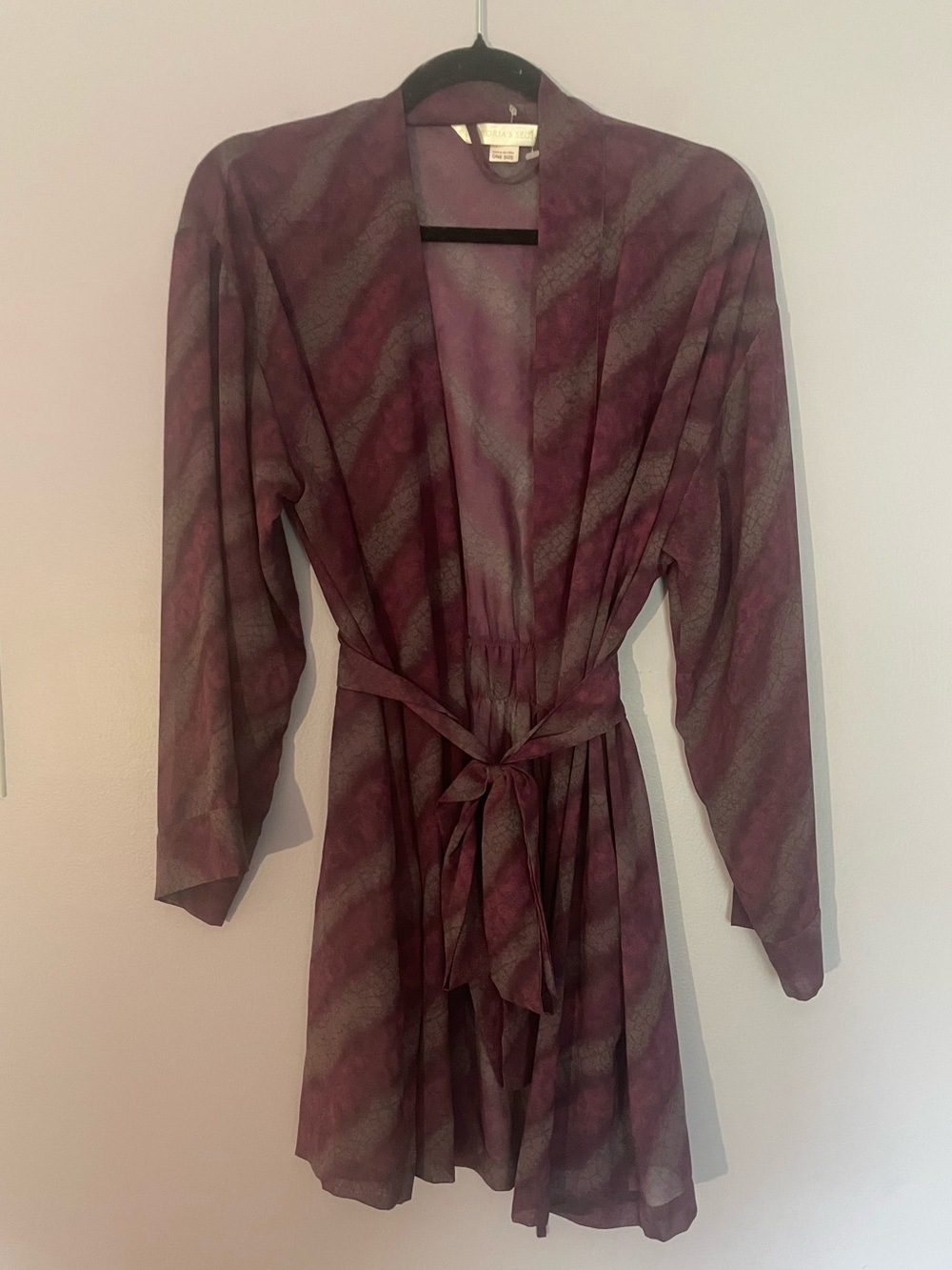 Victoria's Secret Purple Striped Sheer Kimono Robe OS Open Front w/ Belt